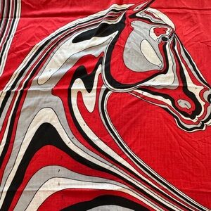 Hermes Shawl Red and Black Abstract Horse Scarf